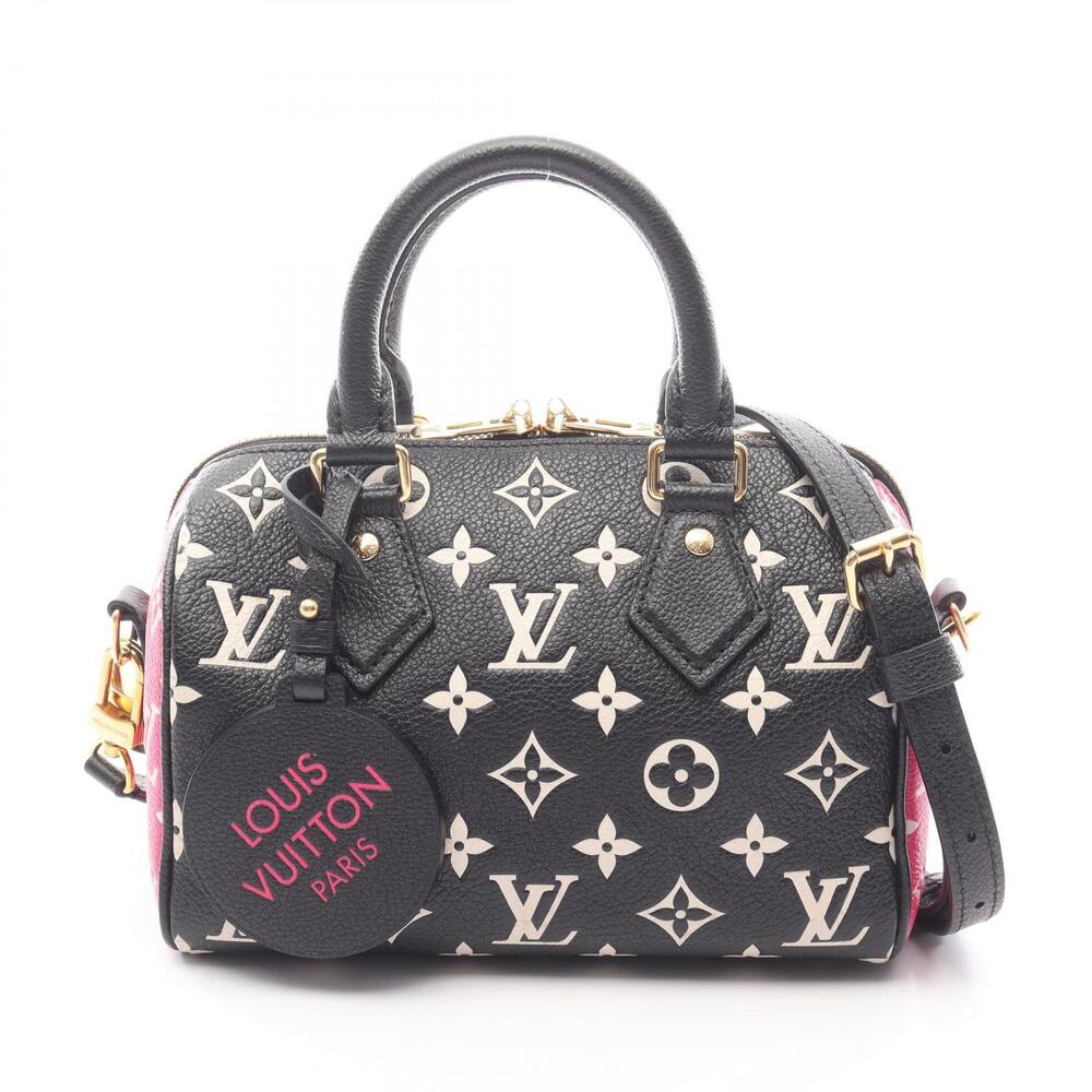 Louis Vuitton Speedy Bandouliere Empreinte Leather Handbag Black White Pink
